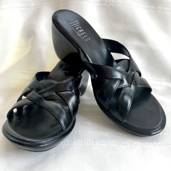 Nickels Soft Women's Templete Black Lthr Heeled Sandal Sz 6 EUC Made in Brazil‎ - Picture 1 of 11